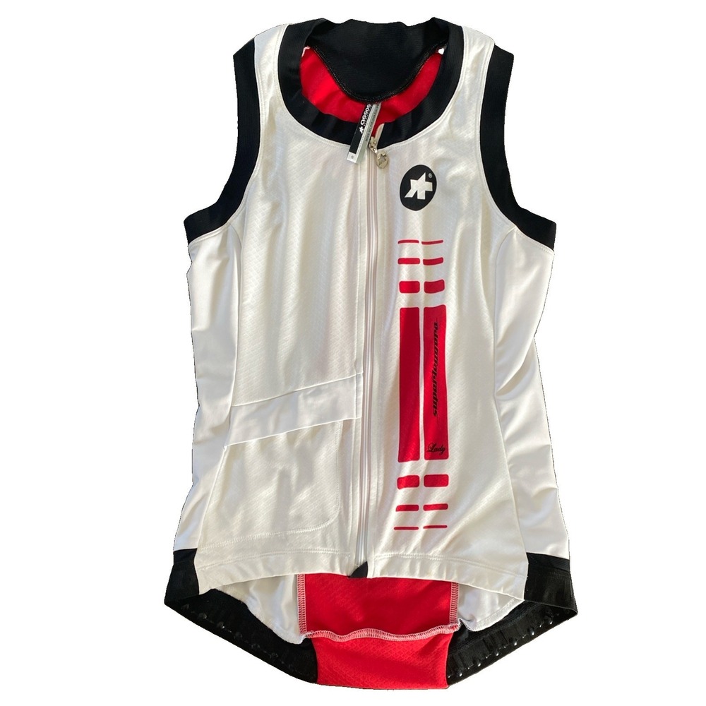 Womens Assos nS.superLeggera Sleeveless Cycling Jersey White Red Swiss sz S Vest